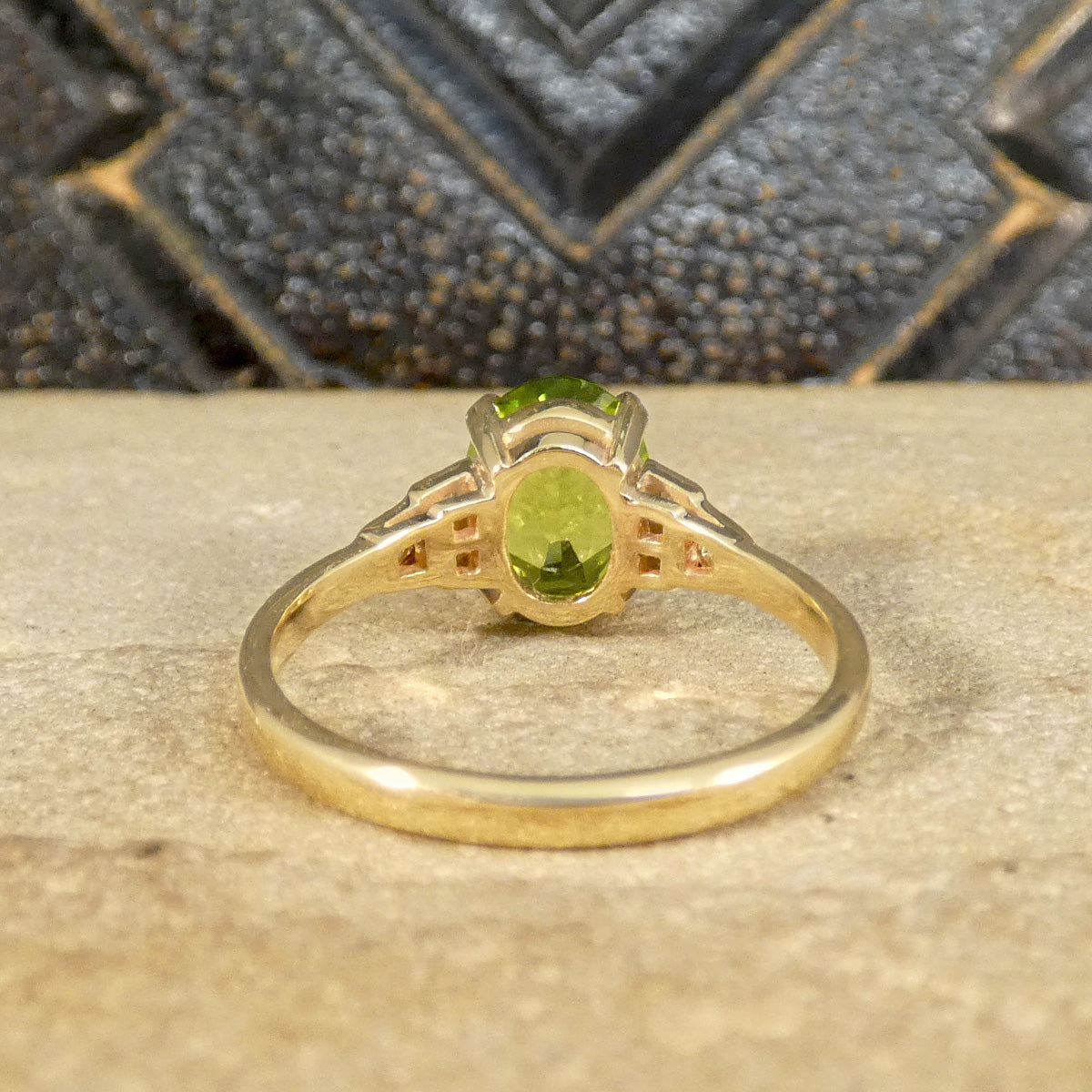 Art Deco Inspired Peridot and Diamond Ring in Yellow Gold