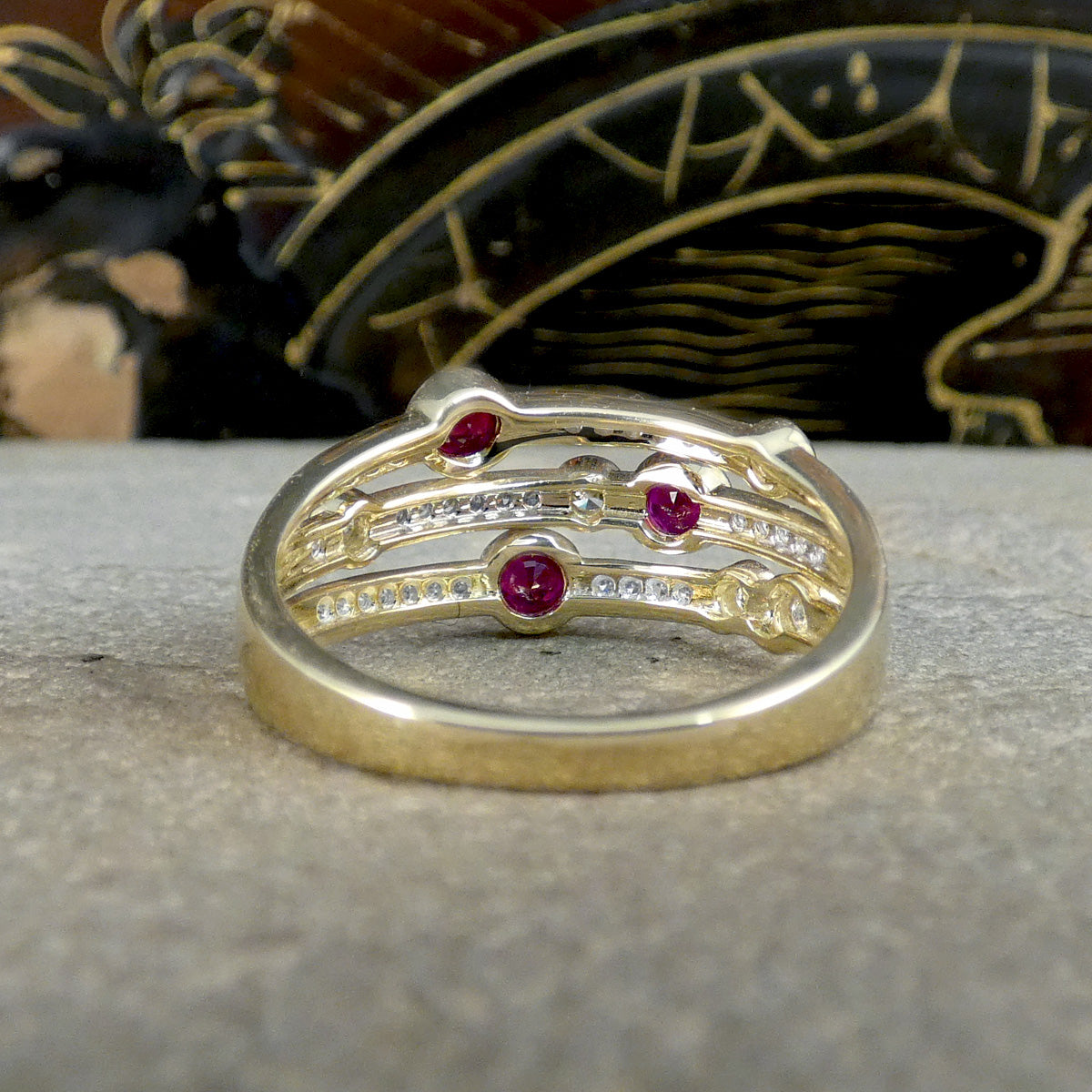 Ruby and Diamond Bubble Style Ring in Yellow Gold