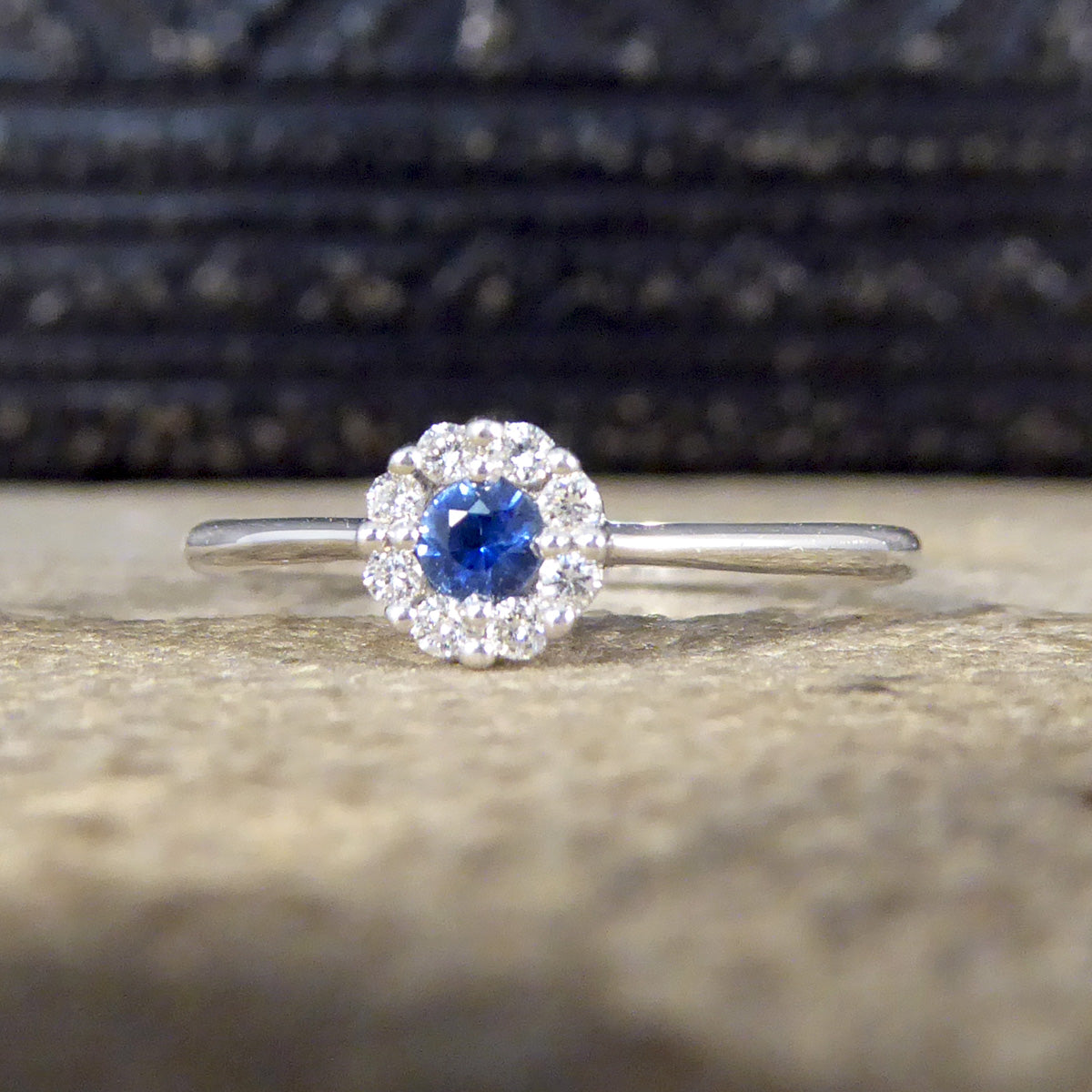 Sapphire and Diamond Circular Cluster Ring in 18ct White Gold