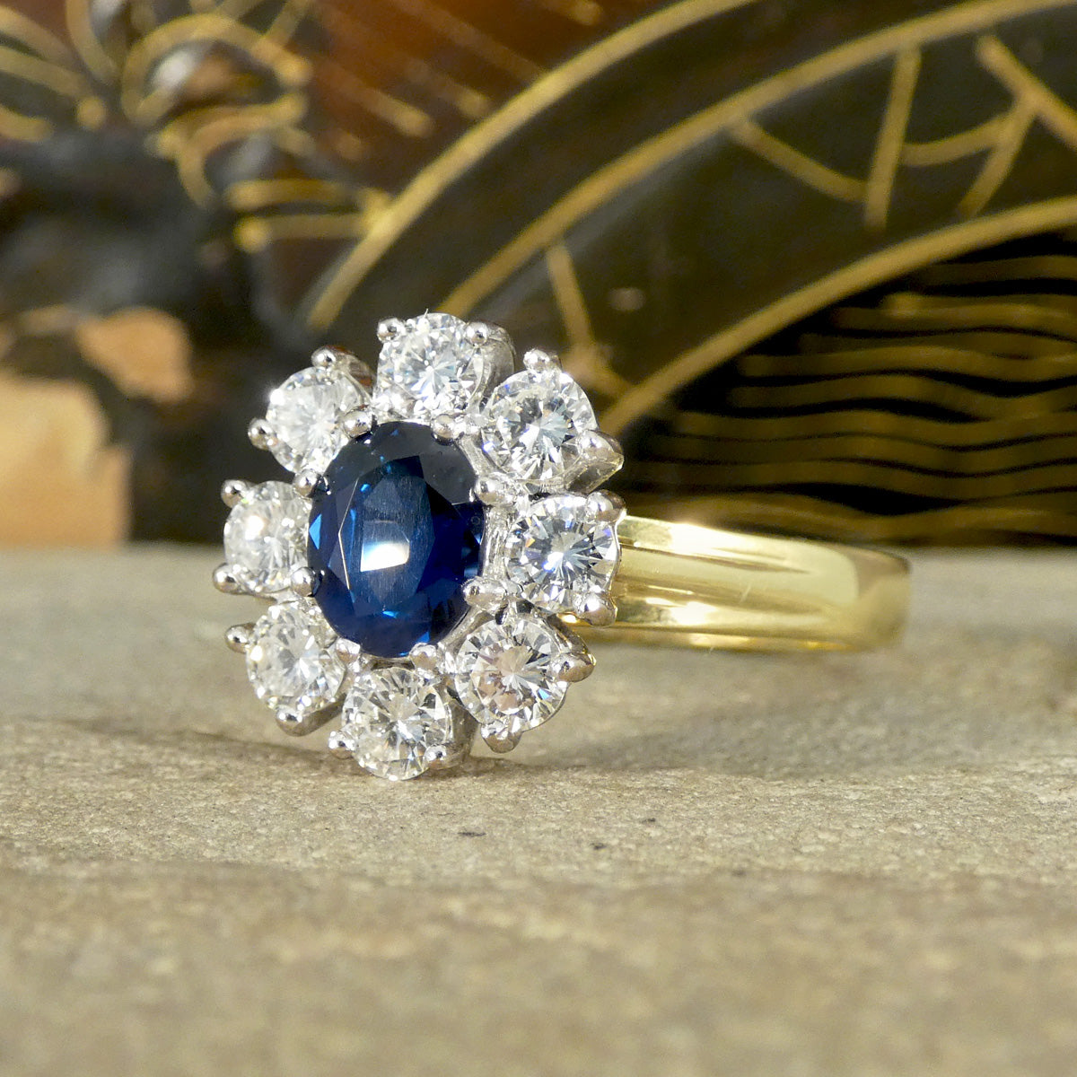 Sapphire and Diamond Oval Cluster Ring in 18ct Yellow and White Gold