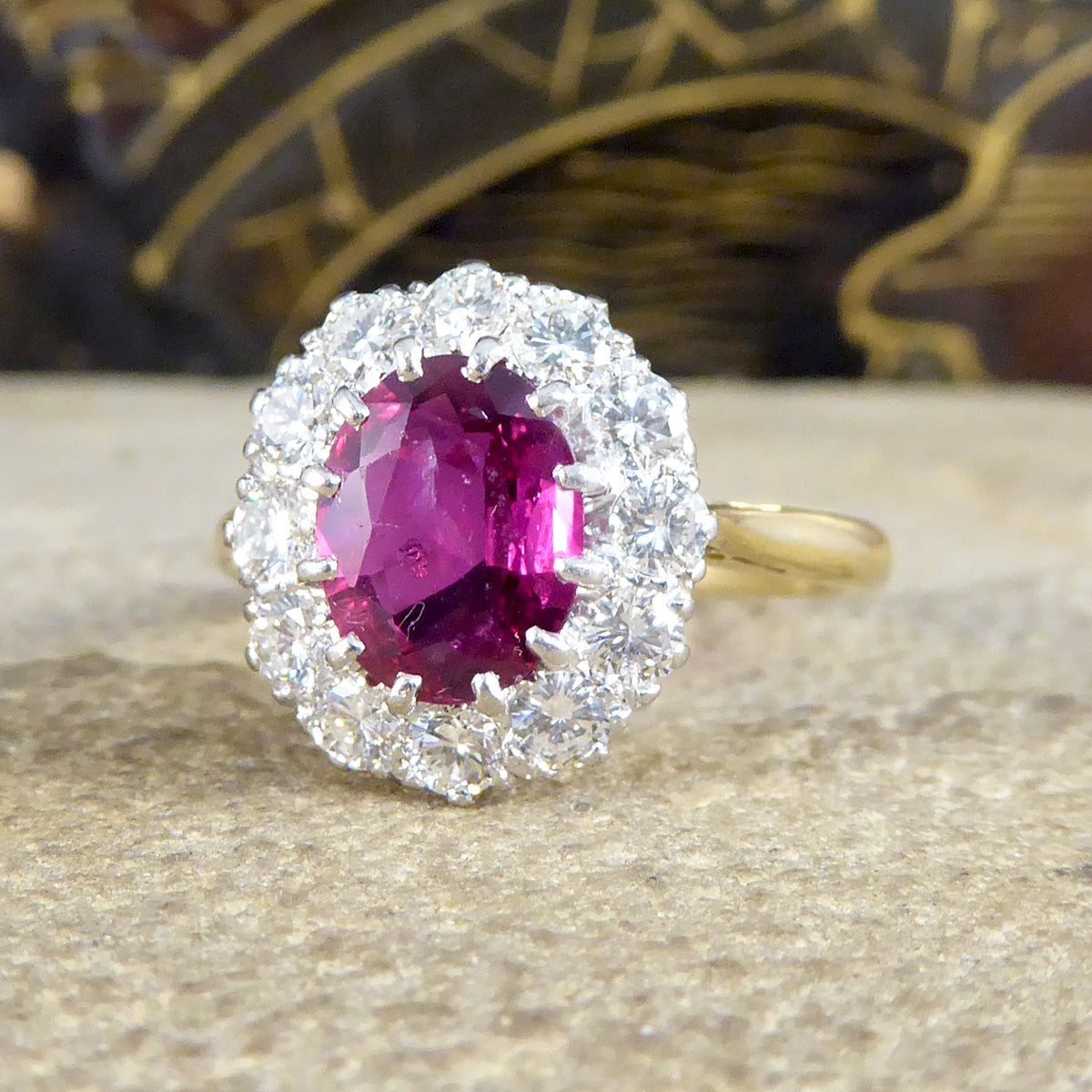 1960's Ruby and Diamond Cluster Ring in 18ct Yellow and Platinum