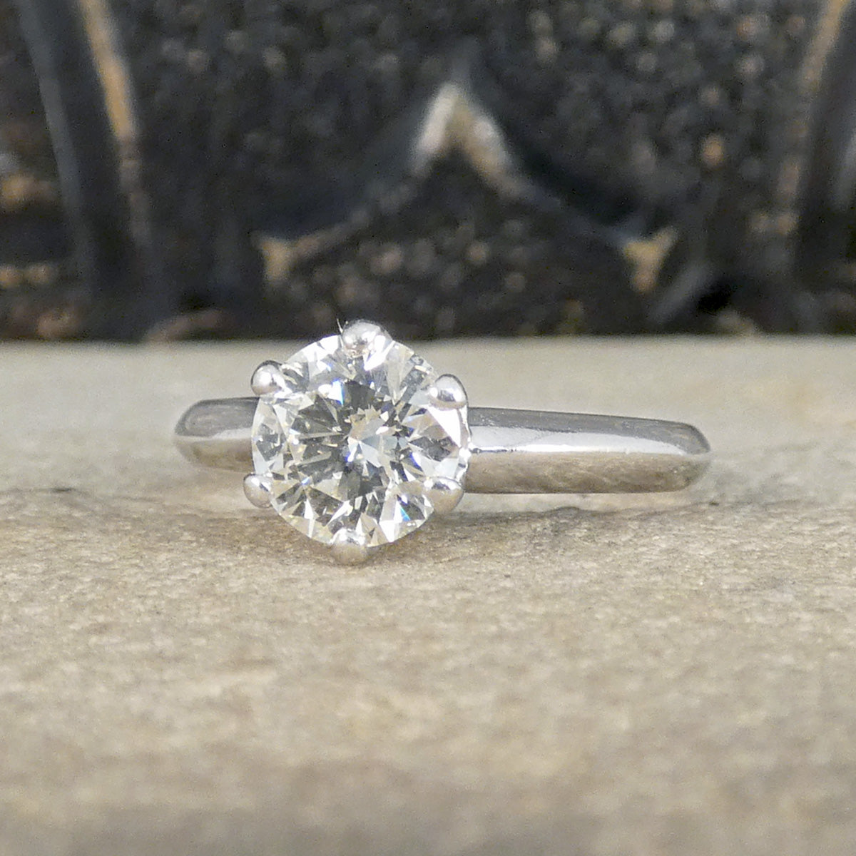 Back view of Brilliant Cut Diamond solitaire engagement ring in Platinum in a six claw setting with wedfit design. Set with a 0.94ct bright diamond.