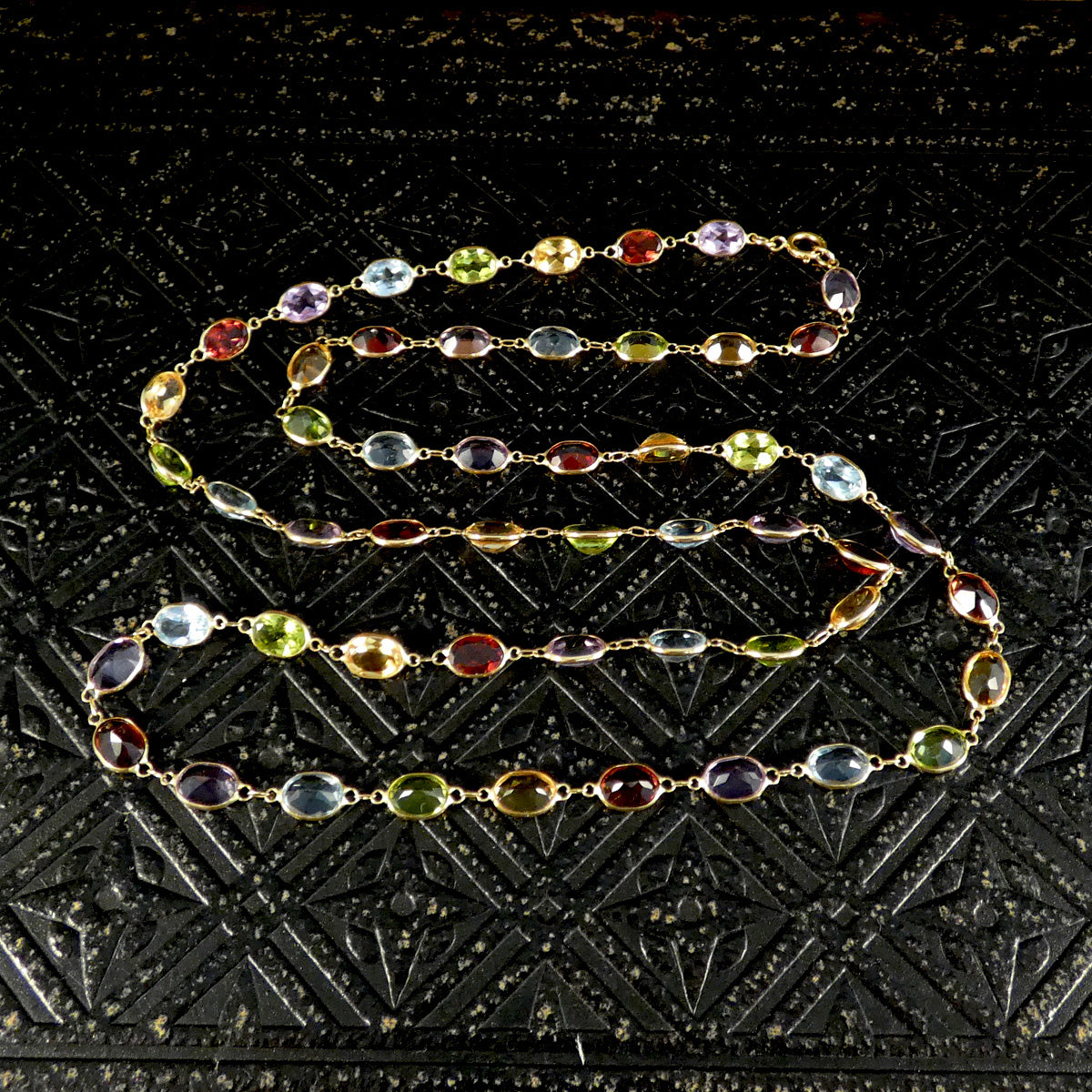 Multi Gem Colourful Bezel Set Necklace in 18ct Yellow Gold