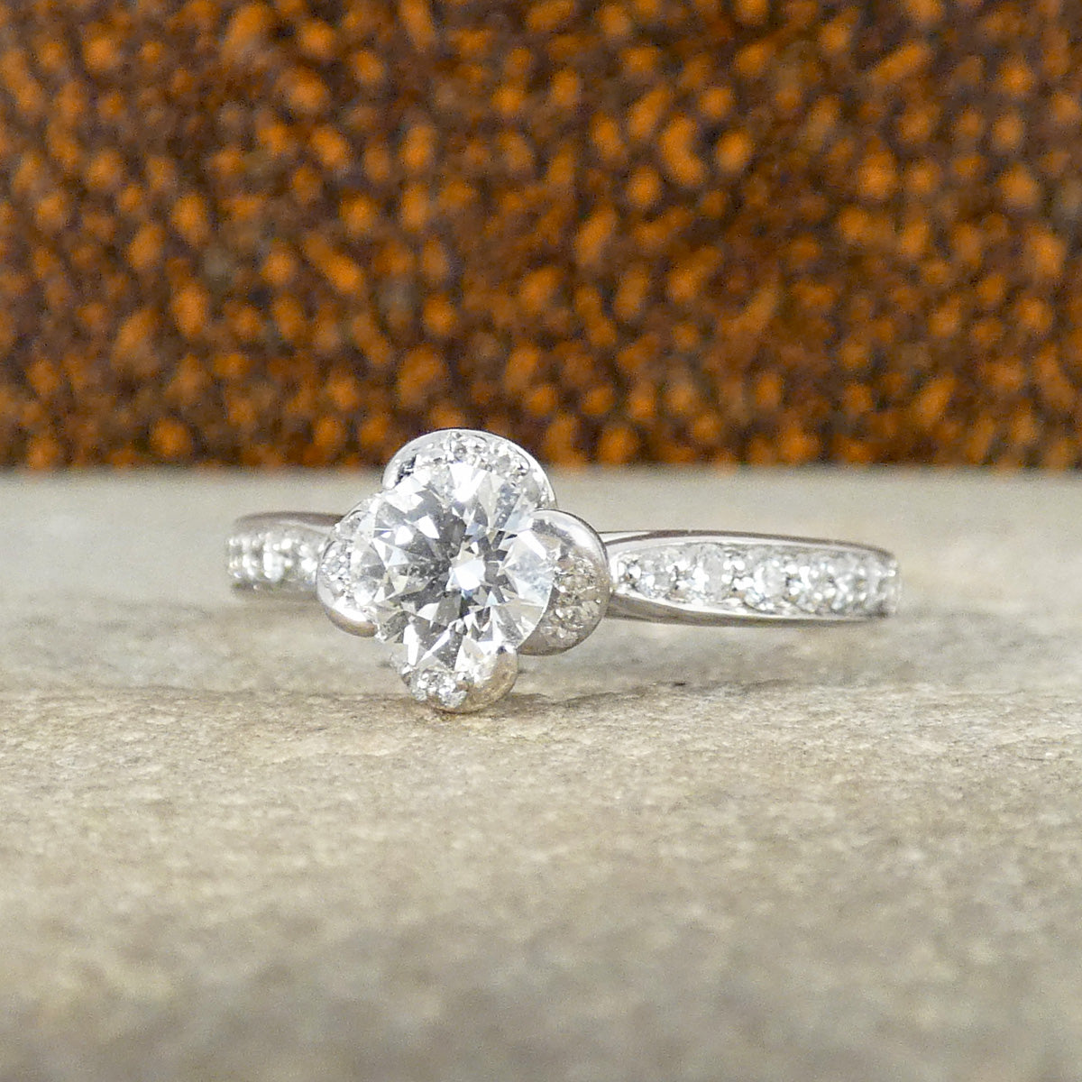 Enchanted Diamond Engagement Ring with Diamond Set Wind Detail Setting and Shoulders in 18ct White Gold