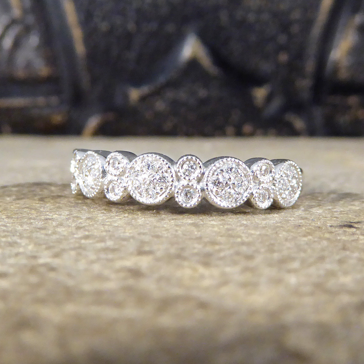 Diamond set Flat Cluster Half Eternity Ring in 18ct White Gold