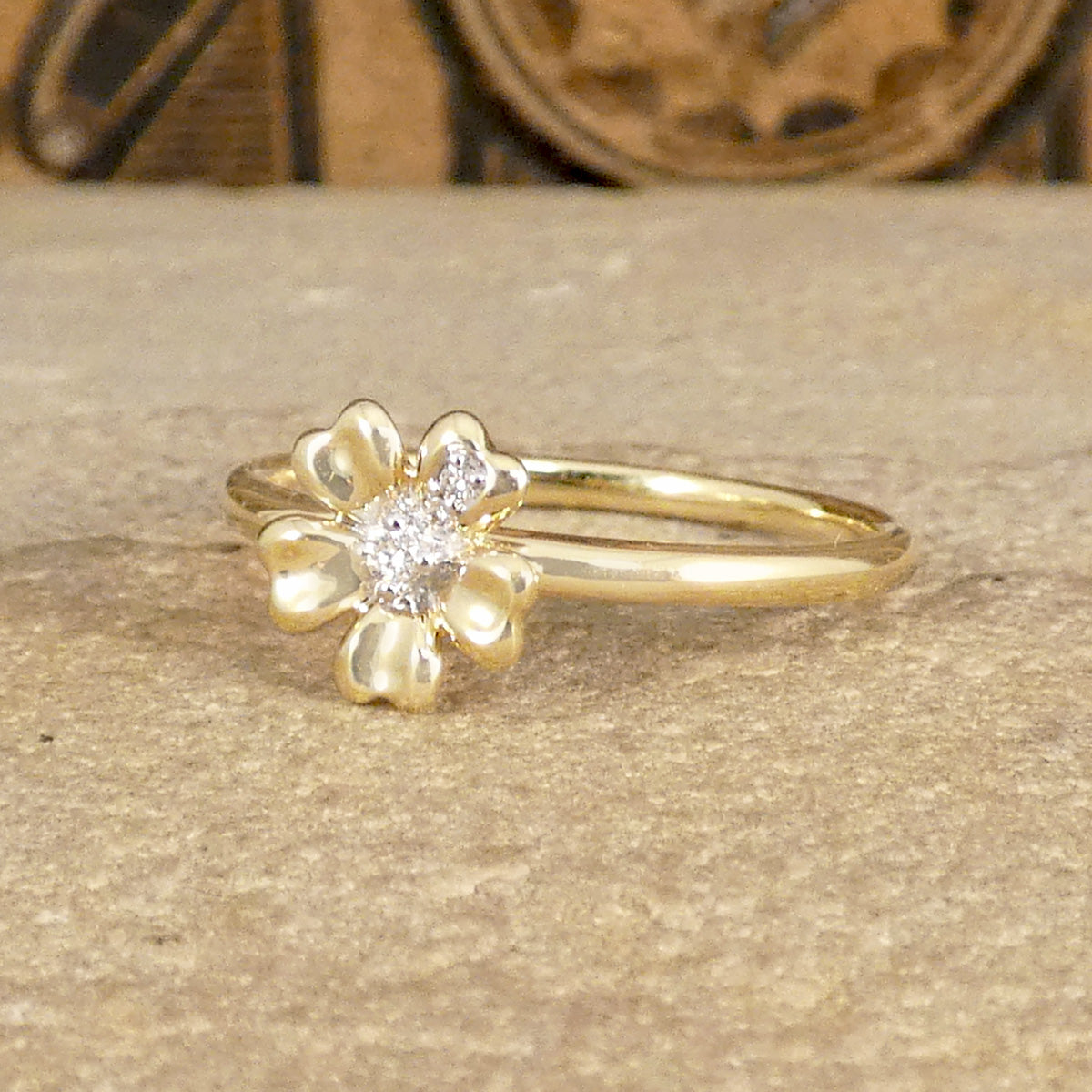 Diamond set Daisy flower ring in 9ct Yellow Gold the perfect gift.