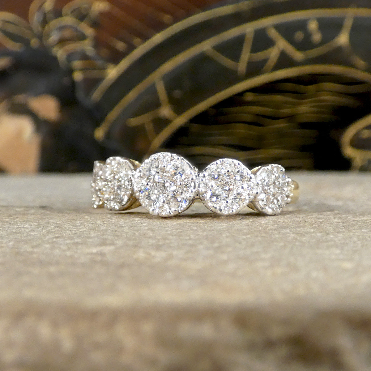 Five Stone Diamond Illusion Cluster Ring in Yellow Gold