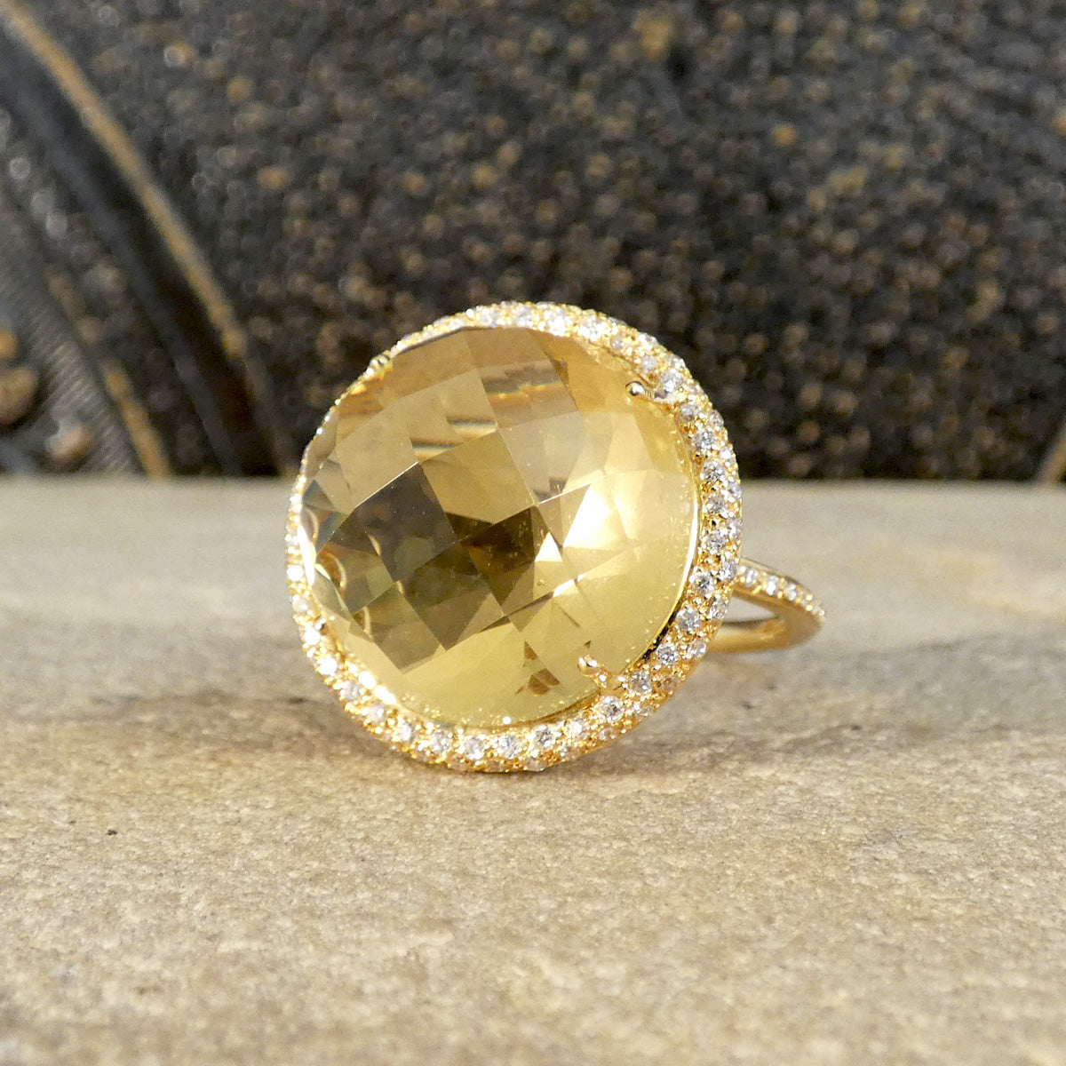 Citrine and Diamond Jelly Tot Ring in 18ct Yellow Gold with Diamond Set Shoulders