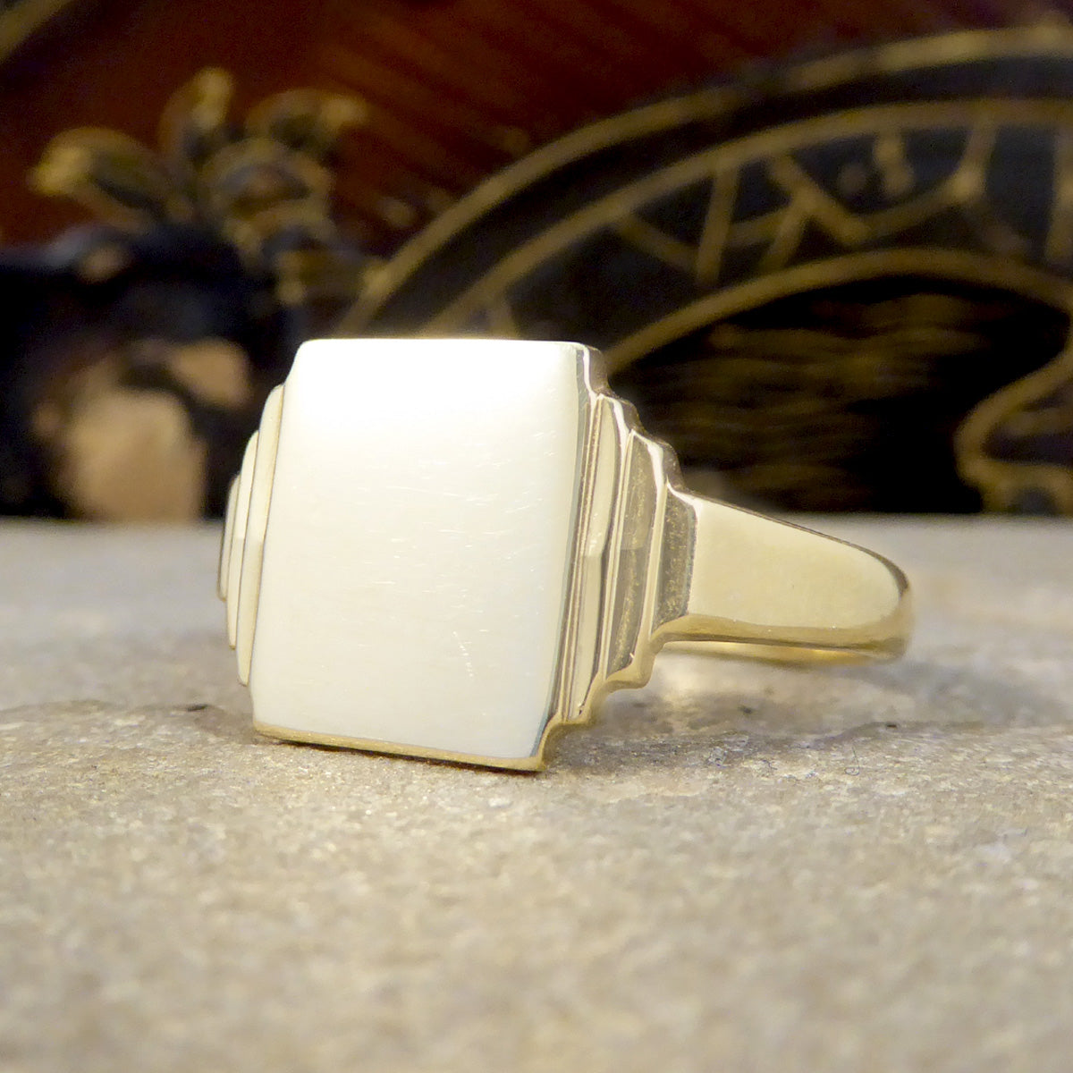 Large Vintage Rectangular Faced Signet Ring in 9ct Yellow Gold C1961