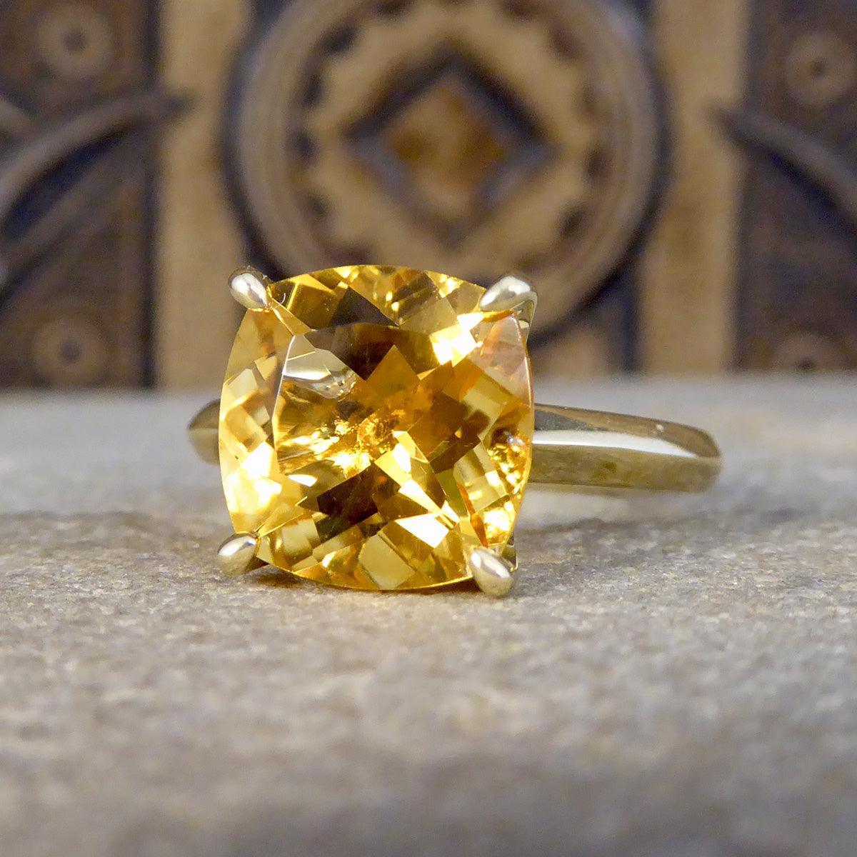 Cushion Citrene Solitaire Ring in Yellow Gold