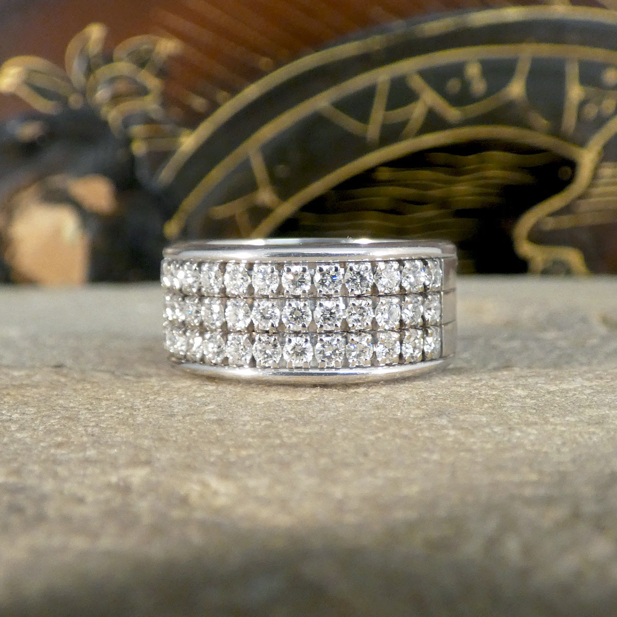 Wide Diamond Set Half Eternity Ring in 18ct White Gold Small Finger Size