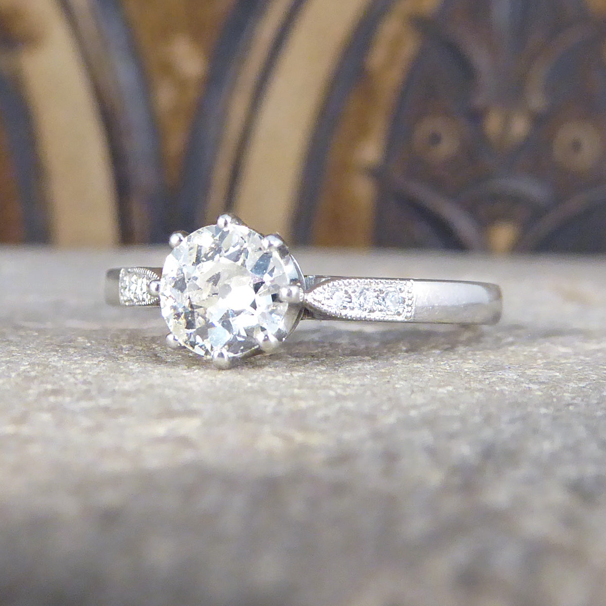 0.53ct Old Cut Diamond Solitaire with Diamond Shoulders in Platinum