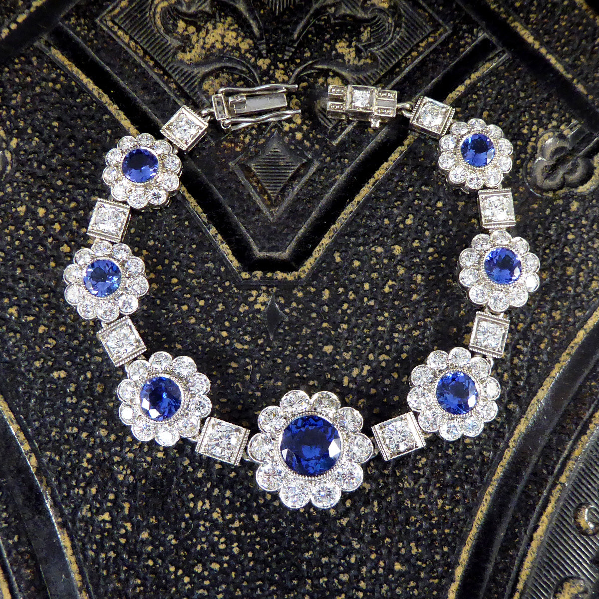 Tanzanite and Diamond Cluster Bracelet in Platinum