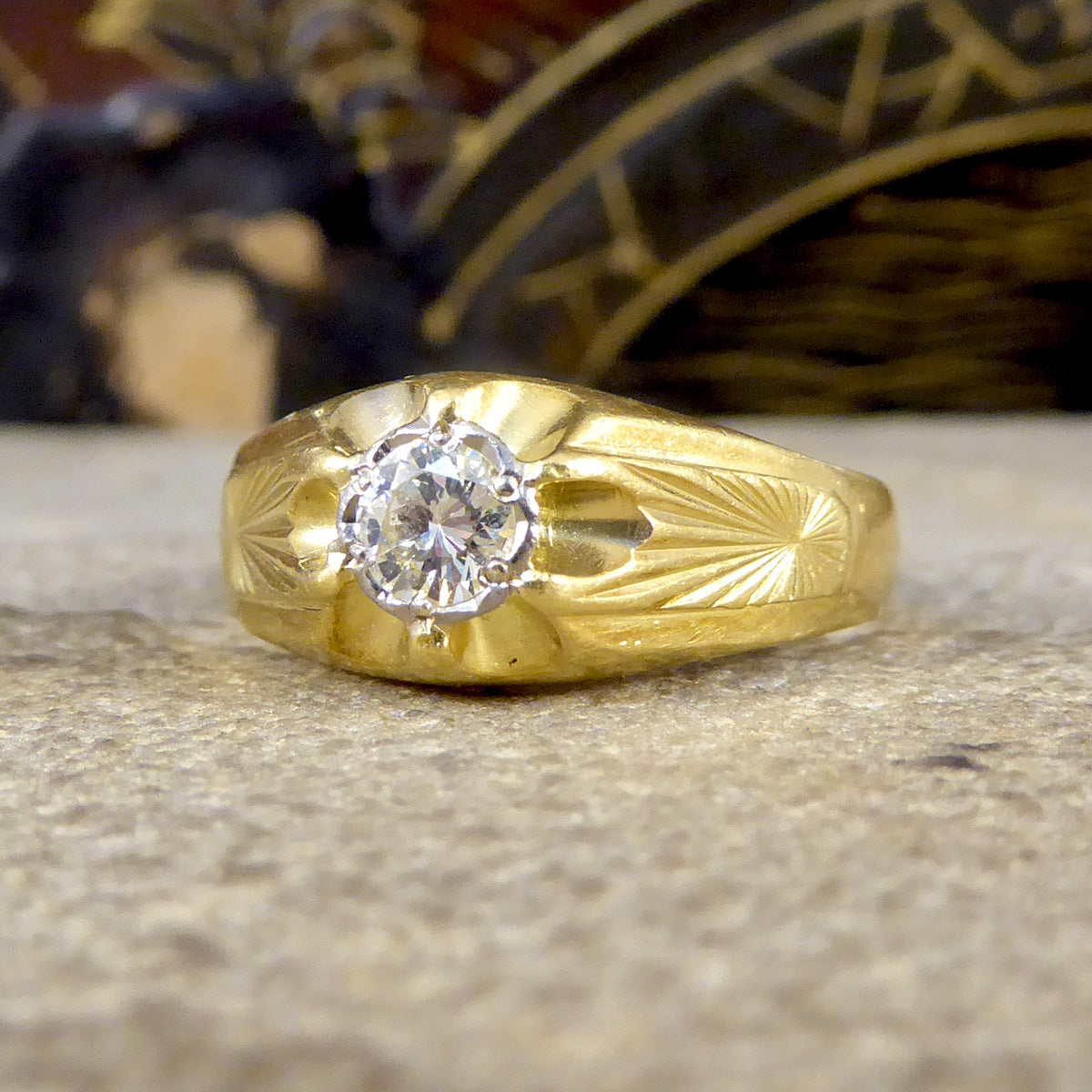 Vintage Diamond Set Gypsy Ring in 18ct Yellow Gold C1975