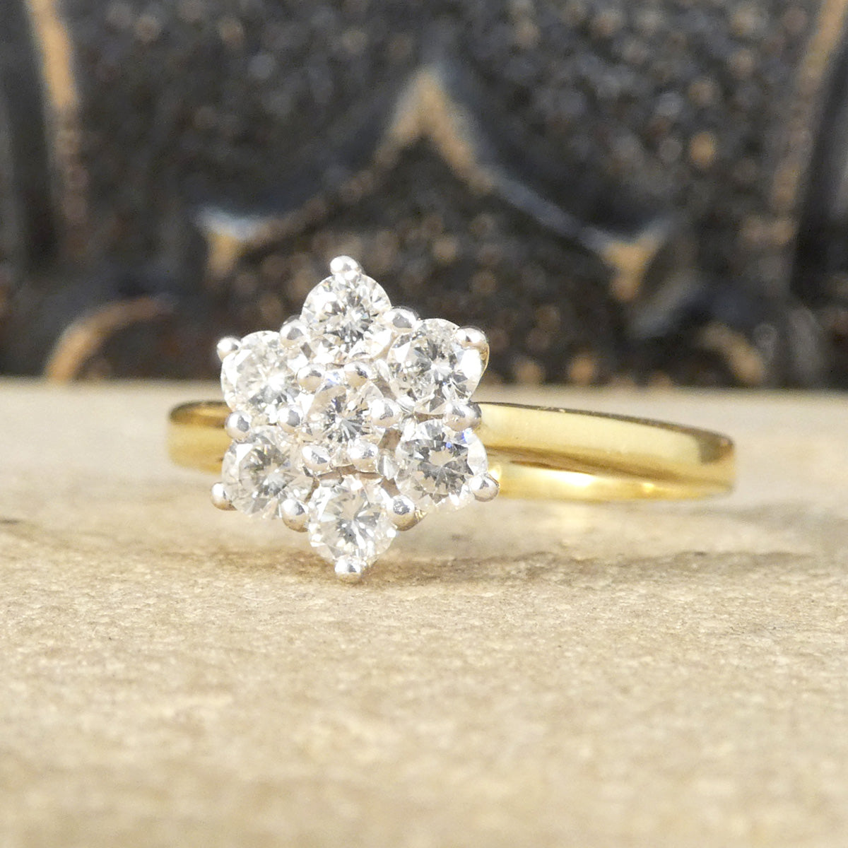 Vintage brilliant cut Diamond flower cluster ring in 18ct White and Yellow Gold. Gorgeous vintage engagement ring.