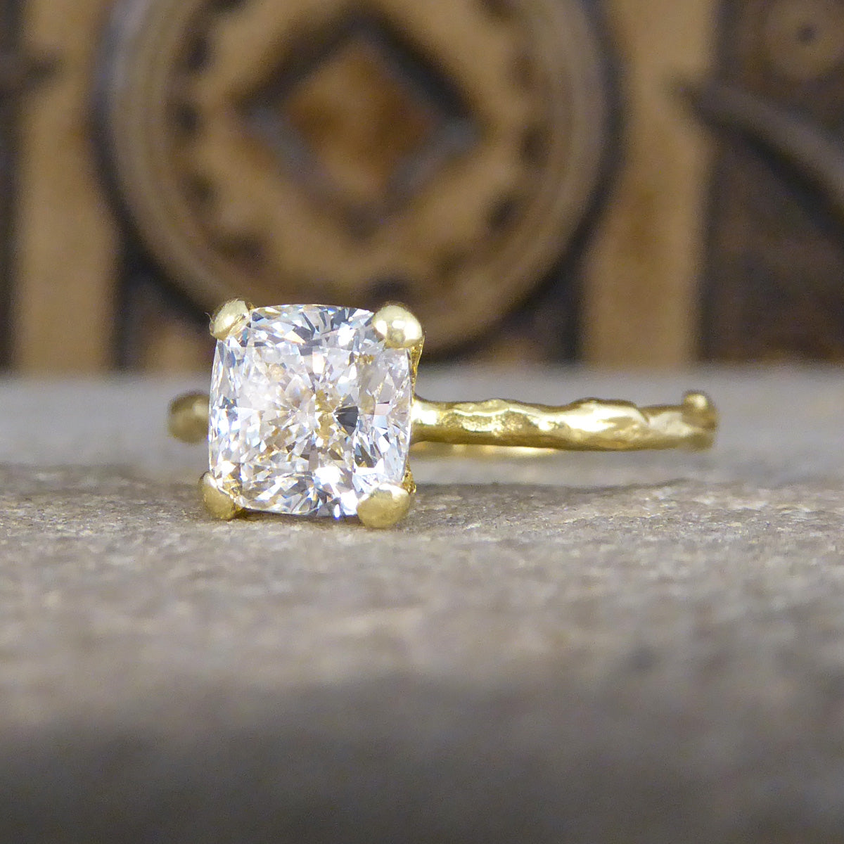 GIA 1.00ct F VS Modified Cushion Diamond Solitaire Ring in 18ct Yellow Gold Fine Detailed Band