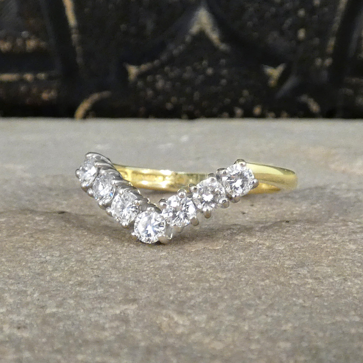 Diamond Set Wishbone Ring in 18ct Yellow and White Gold