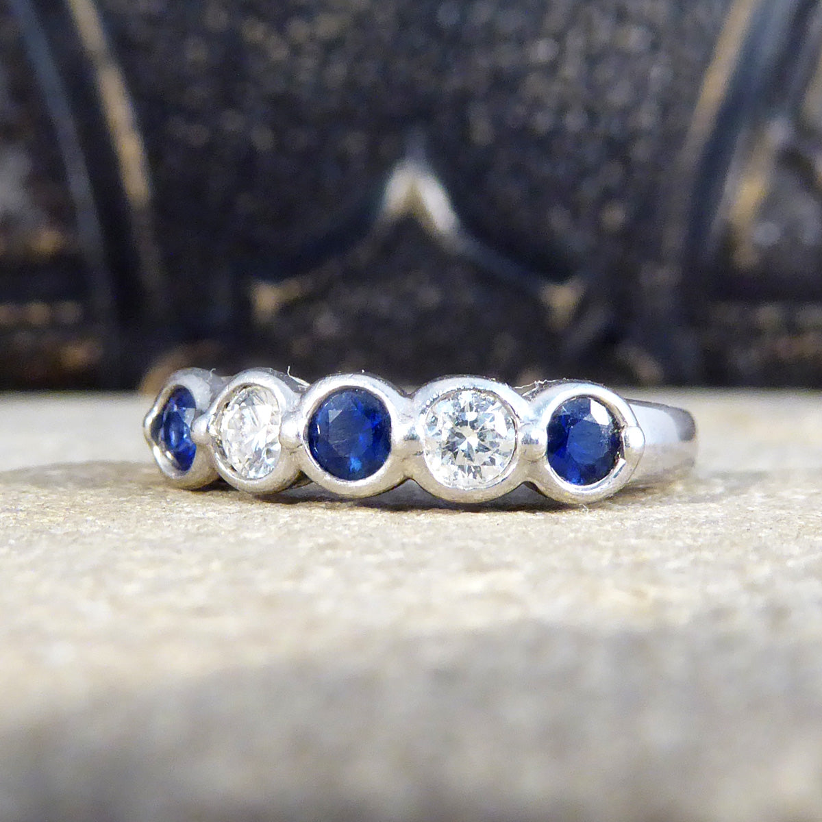 Sapphire and Diamond Bezel set Ring in 18ct White Gold