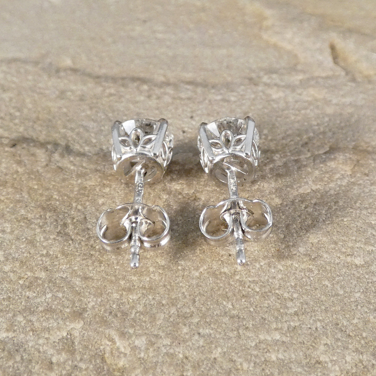 View form the back of Diamond stud earrings making a classic and timleess piece with extra detail.