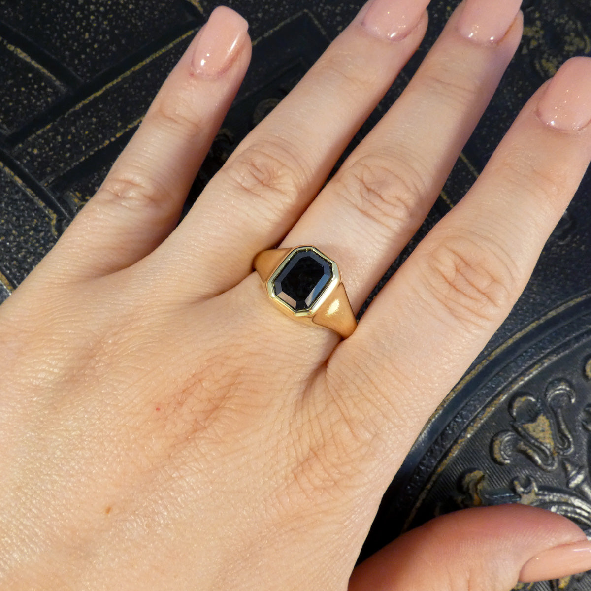 Classic Gents Signet Ring with Black Diamond in 18ct Yellow Gold