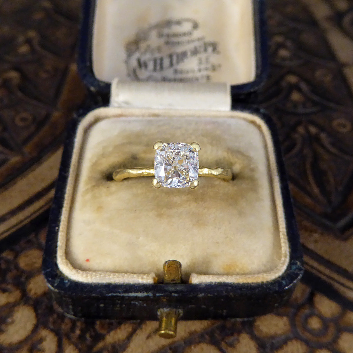 GIA 1.00ct F VS Modified Cushion Diamond Solitaire Ring in 18ct Yellow Gold Fine Detailed Band