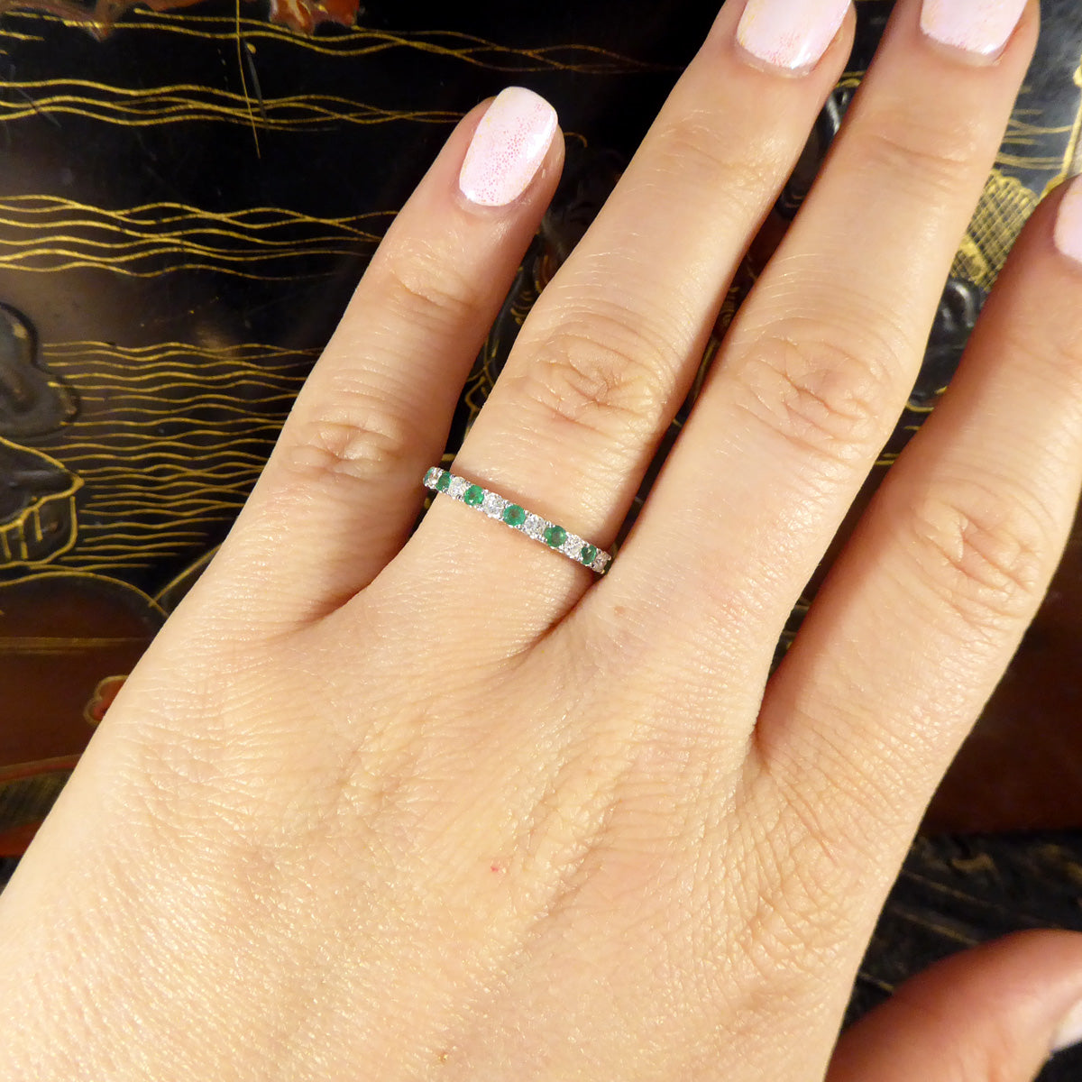 Emerald eternity ring white on sale gold