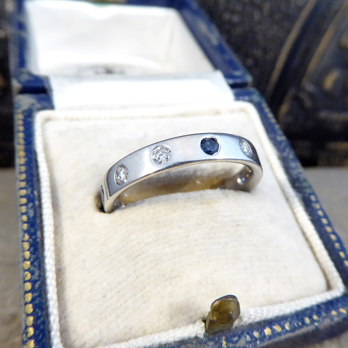 Sapphire and Diamond Band Ring in Platinum