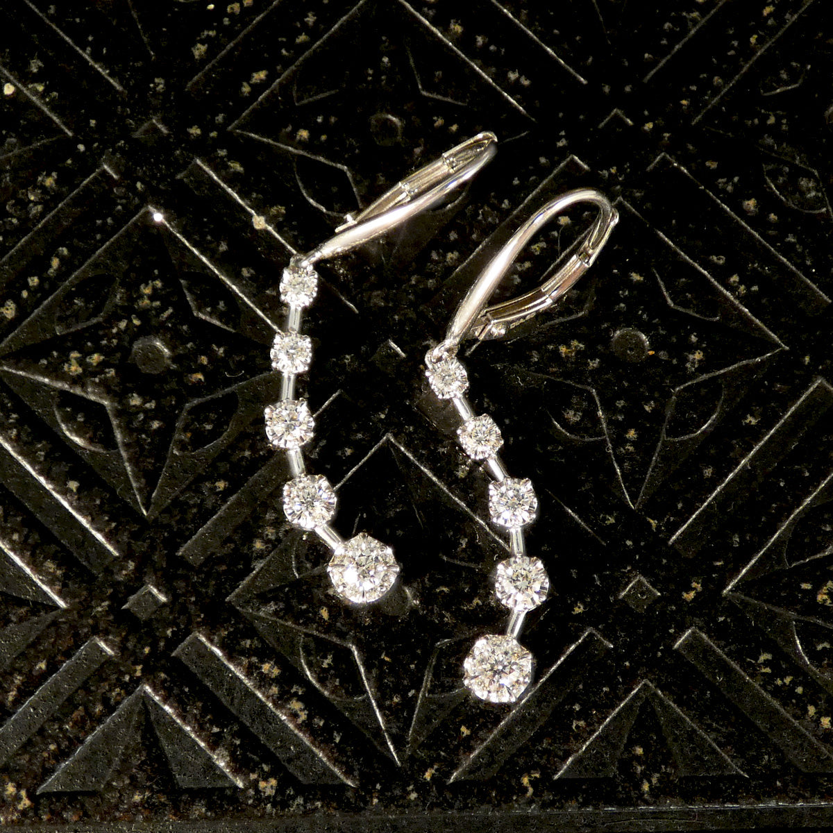 Graduated Diamond Drop Earrings in 18ct White Gold with Lever Backs