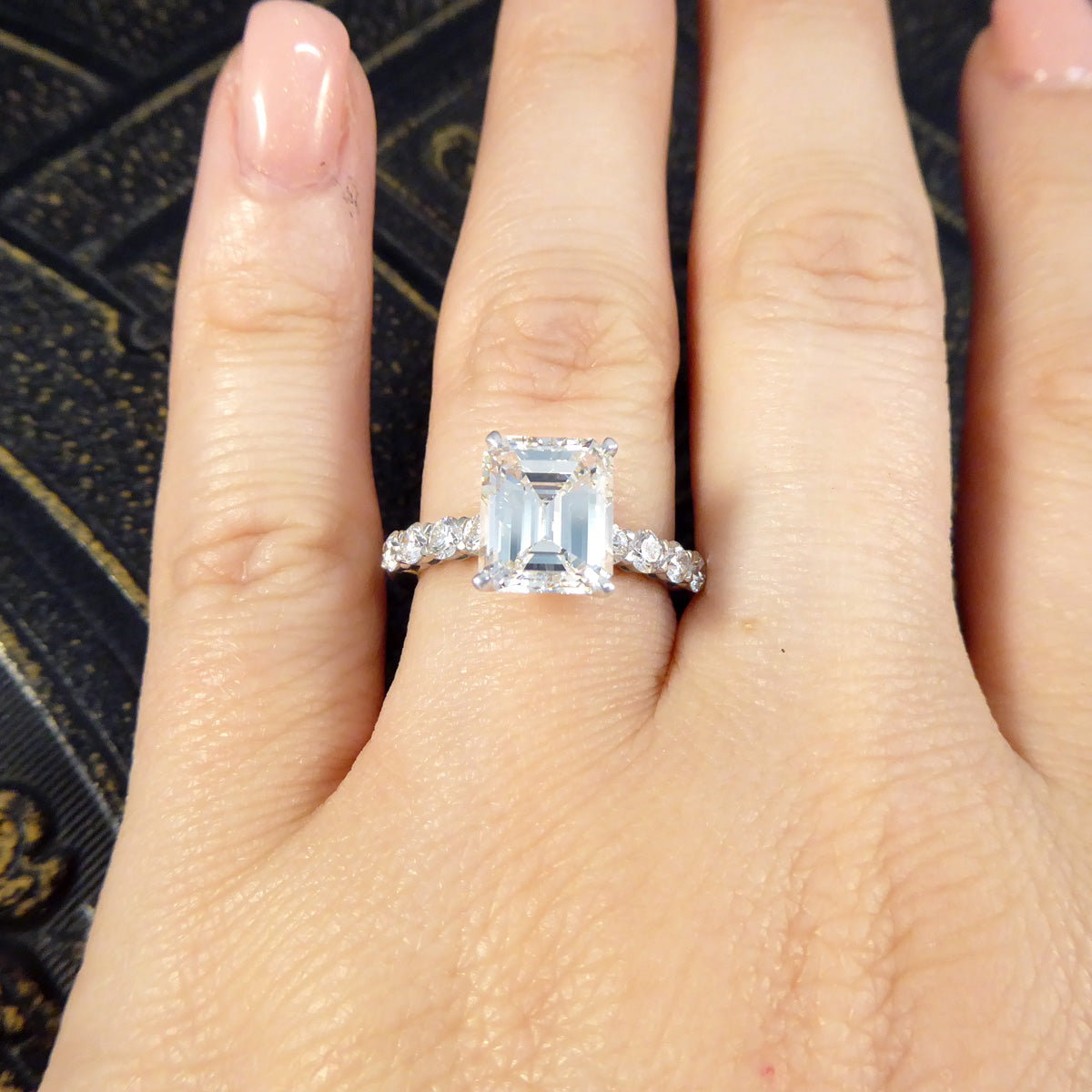 2.60ct Emerald Cut Diamond Solitaire Ring with 0.60ct Diamond Shoulders in Platinum