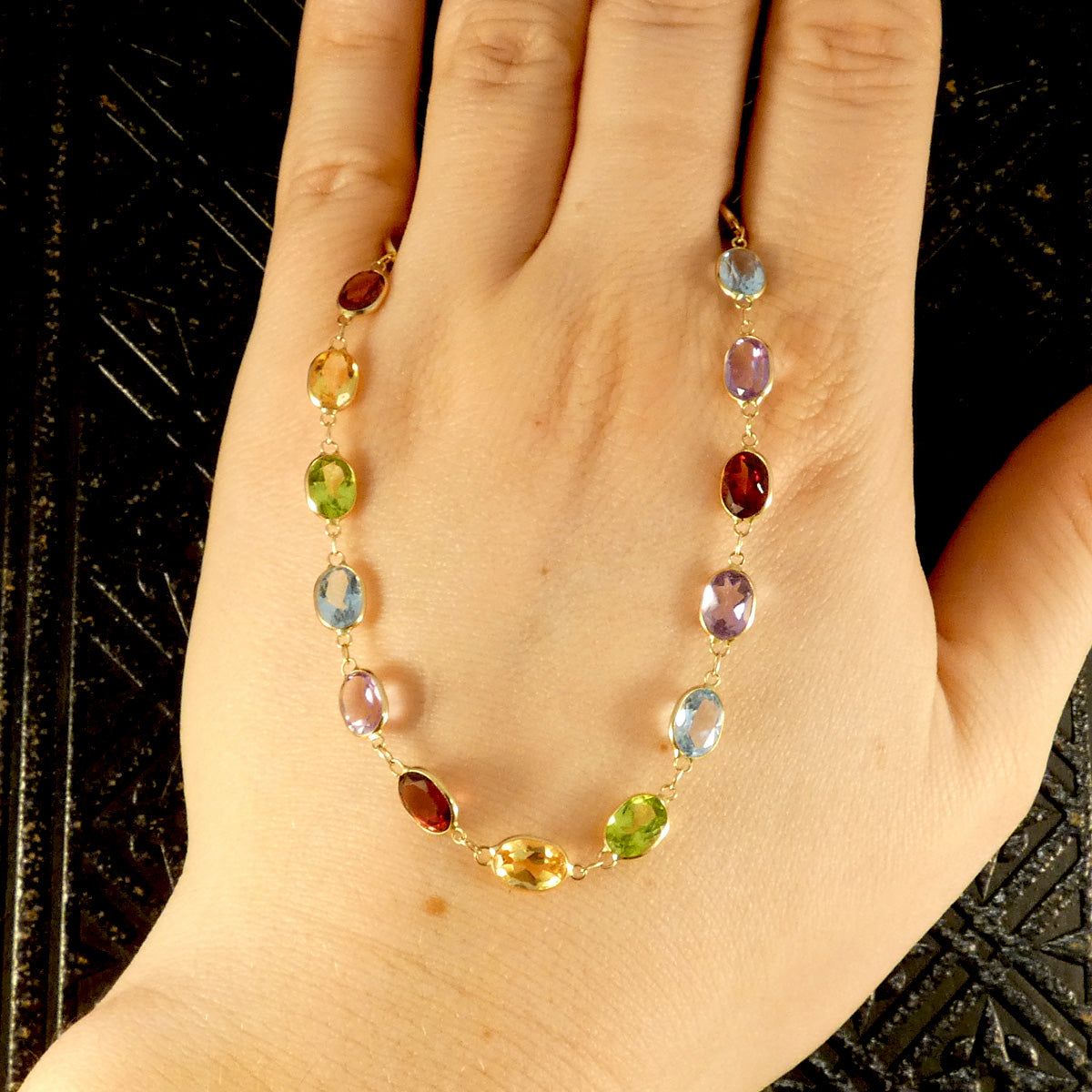 Multi Gem Colourful Bezel Set Necklace in 18ct Yellow Gold