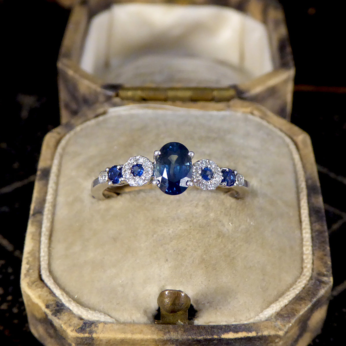 Unique Geometric Sapphire and Diamond Ring in 18ct White Gold