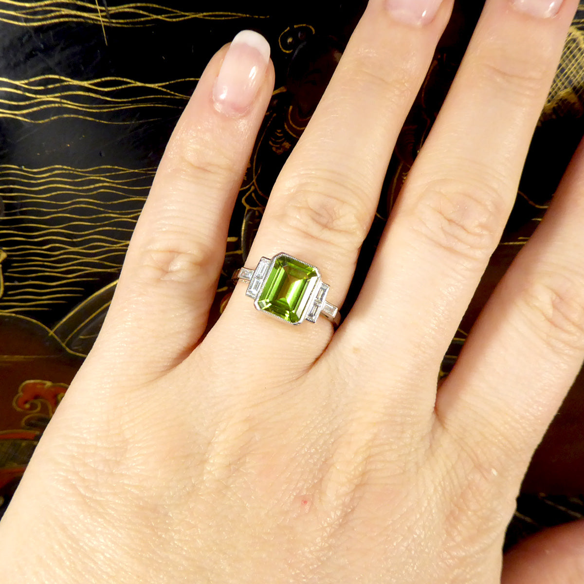 Vintage Peridot Engagement Ring, Green Peridot Ring, Art deco Oval Cut Bridal Ring,CZ/Diamond Peridot Wedding Ring, selling Women's Engagement Ring.