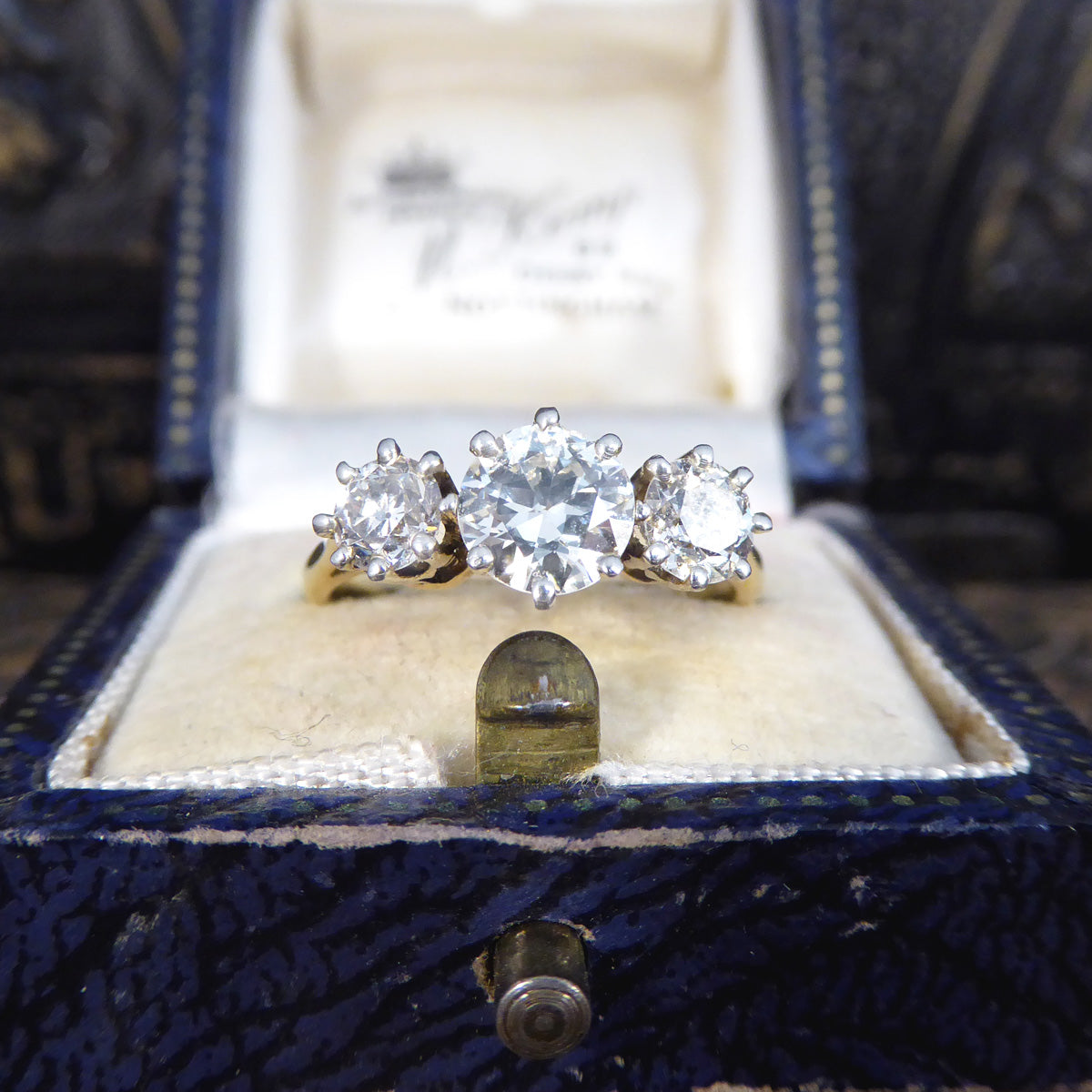 C1920's Diamond Three Stone 1.57ct Diamond Ring in 18ct Yellow Gold and Platinum