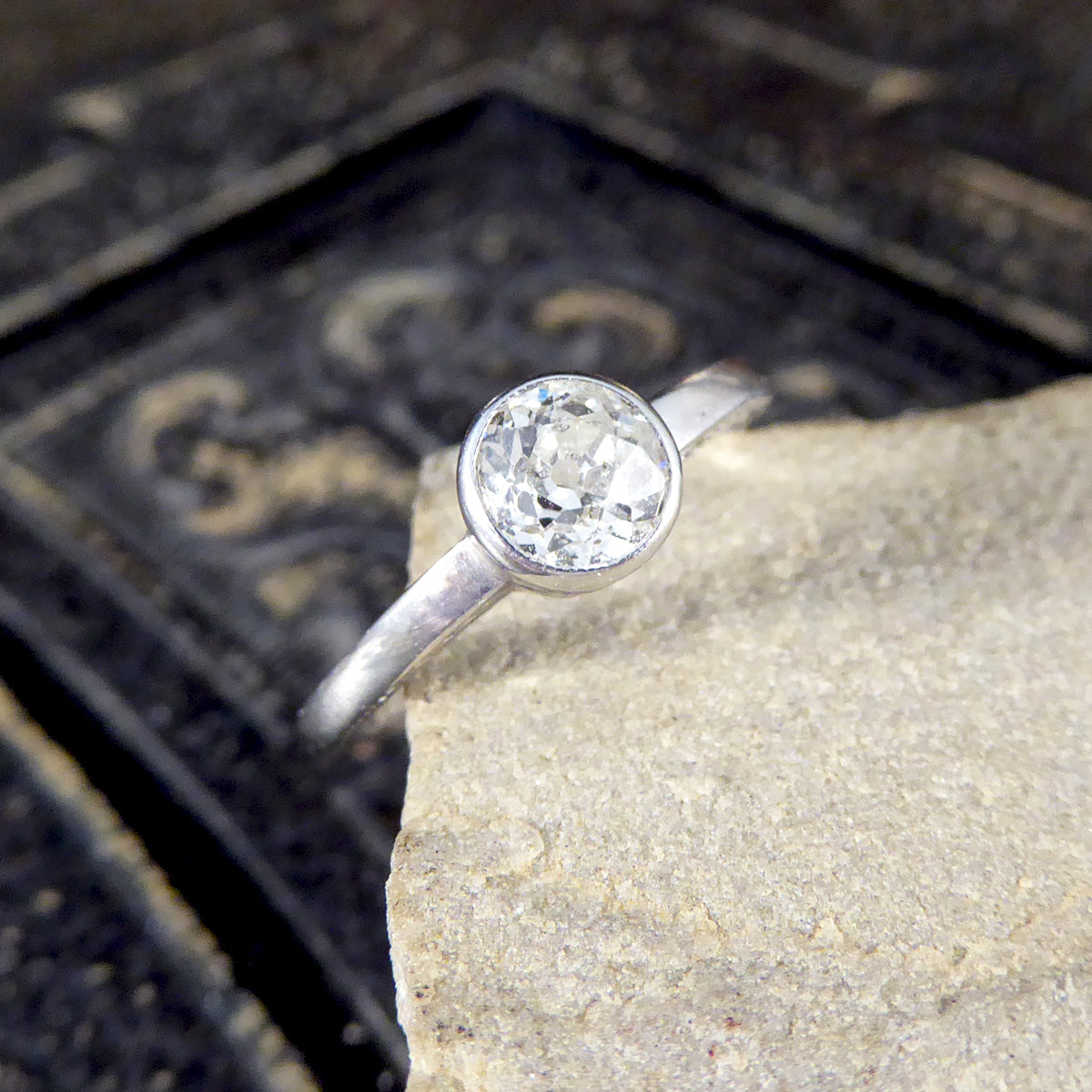 Vintage Deco European Cut Diamond Engagement Ring in 14k - Filigree Jewelers