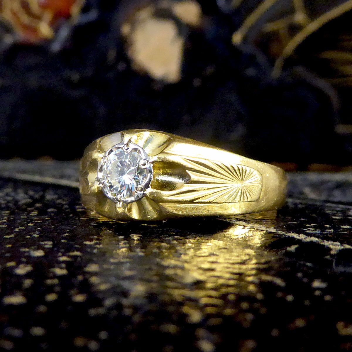 Vintage Diamond Set Gypsy Ring in 18ct Yellow Gold C1975