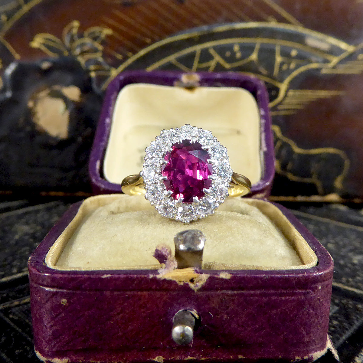1960's Ruby and Diamond Cluster Ring in 18ct Yellow and Platinum