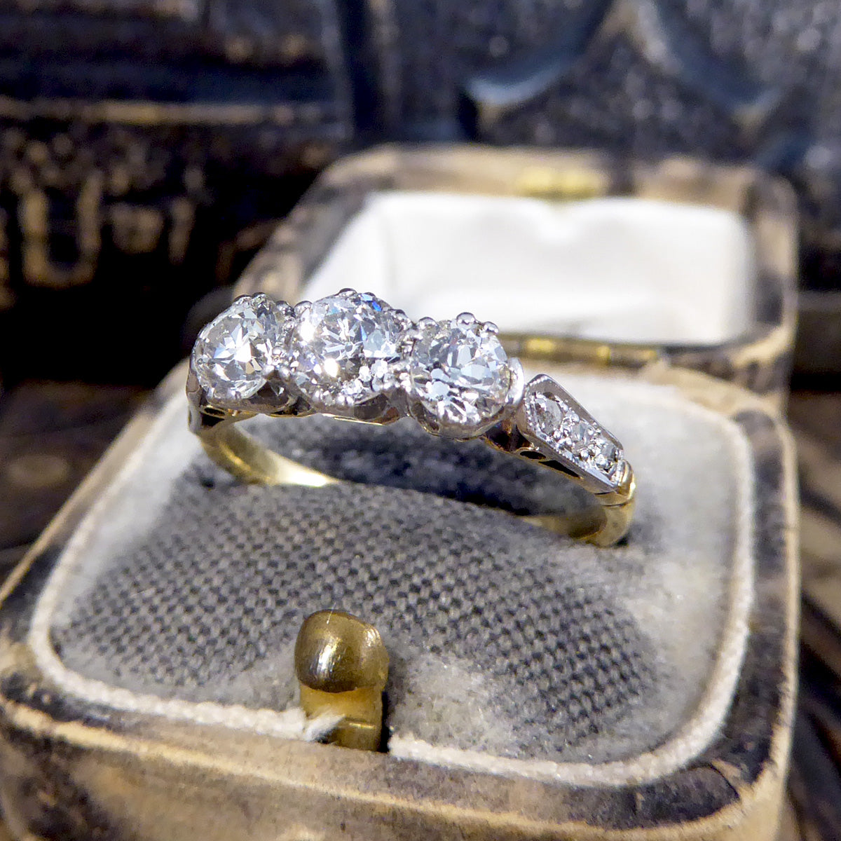 Antique Diamond Trilogy Ring in 18ct Yellow Gold and Platinum