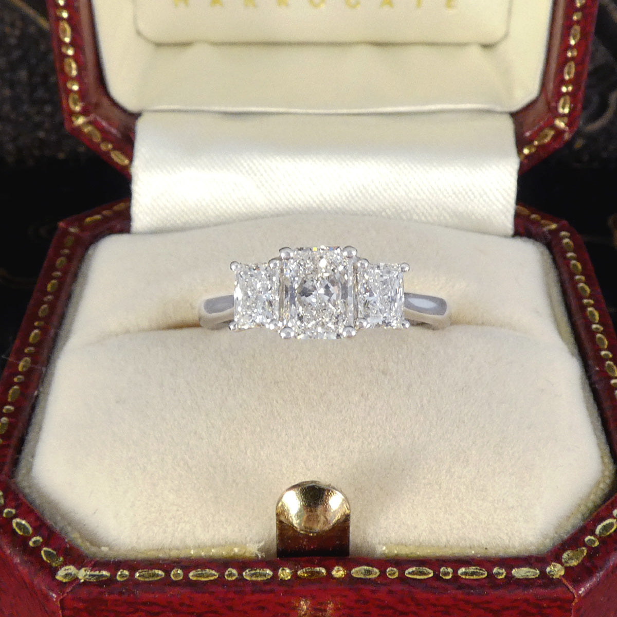 1.43ct Radiant Cut Diamond GIA Cert F/VS Three Stone Ring in Platinum