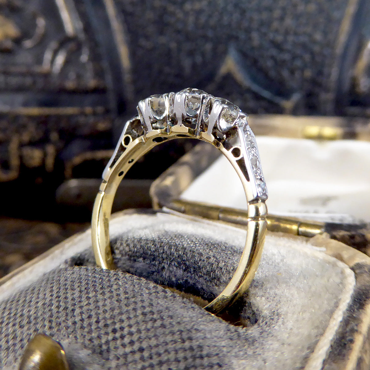 Antique Diamond Trilogy Ring in 18ct Yellow Gold and Platinum