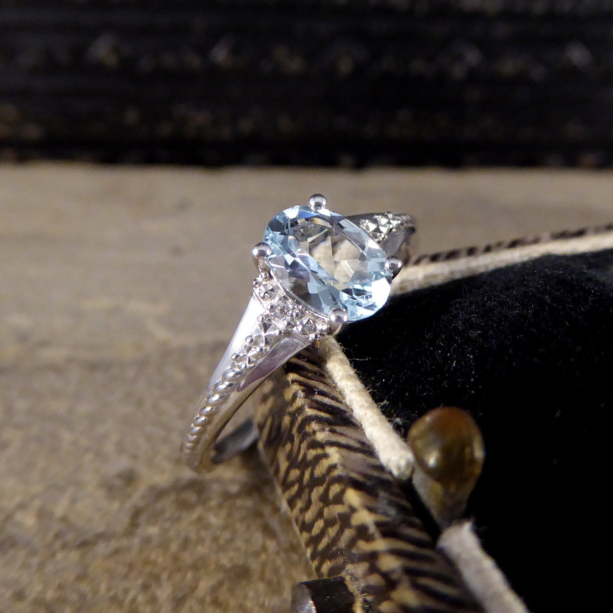 Solitaire Aquamarine and Diamond Illusion Set Ring in White Gold