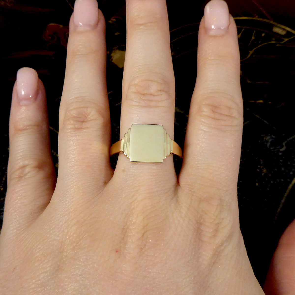 Large Vintage Rectangular Faced Signet Ring in 9ct Yellow Gold C1961