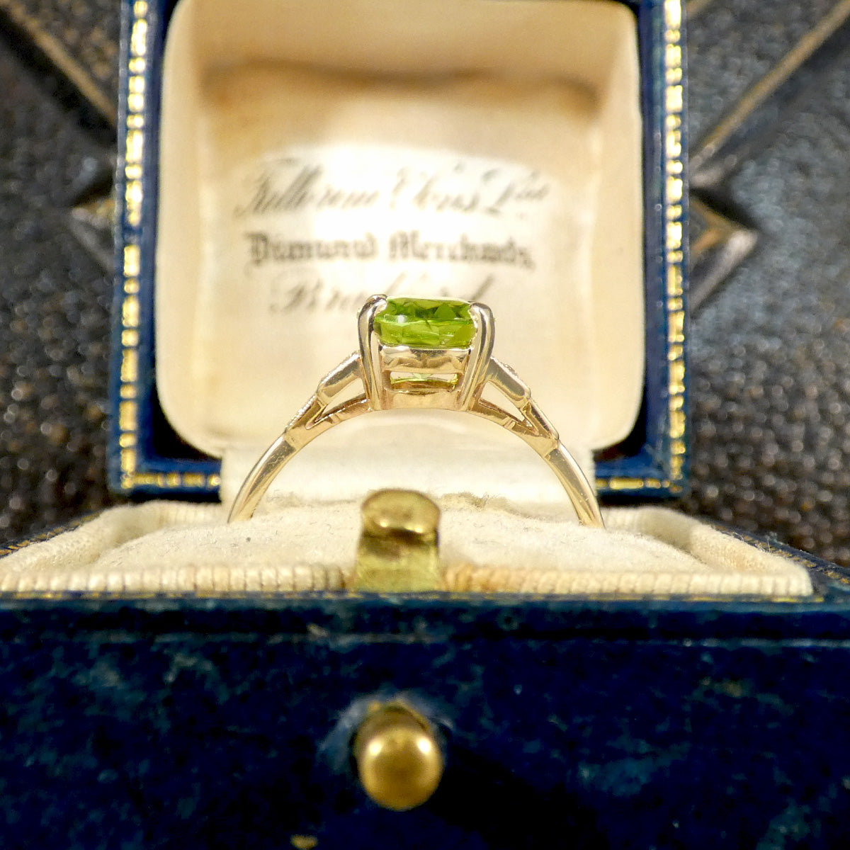 Art Deco Inspired Peridot and Diamond Ring in Yellow Gold