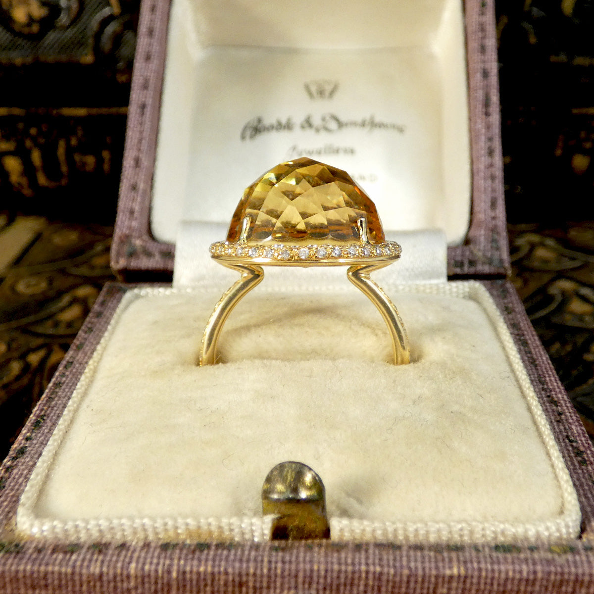 Citrine and Diamond Jelly Tot Ring in 18ct Yellow Gold with Diamond Set Shoulders