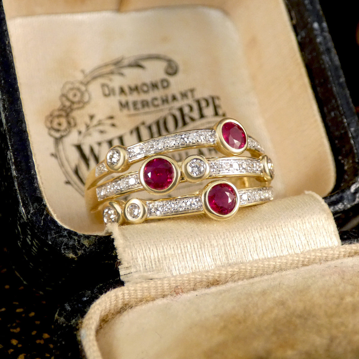 Ruby and Diamond Bubble Style Ring in Yellow Gold