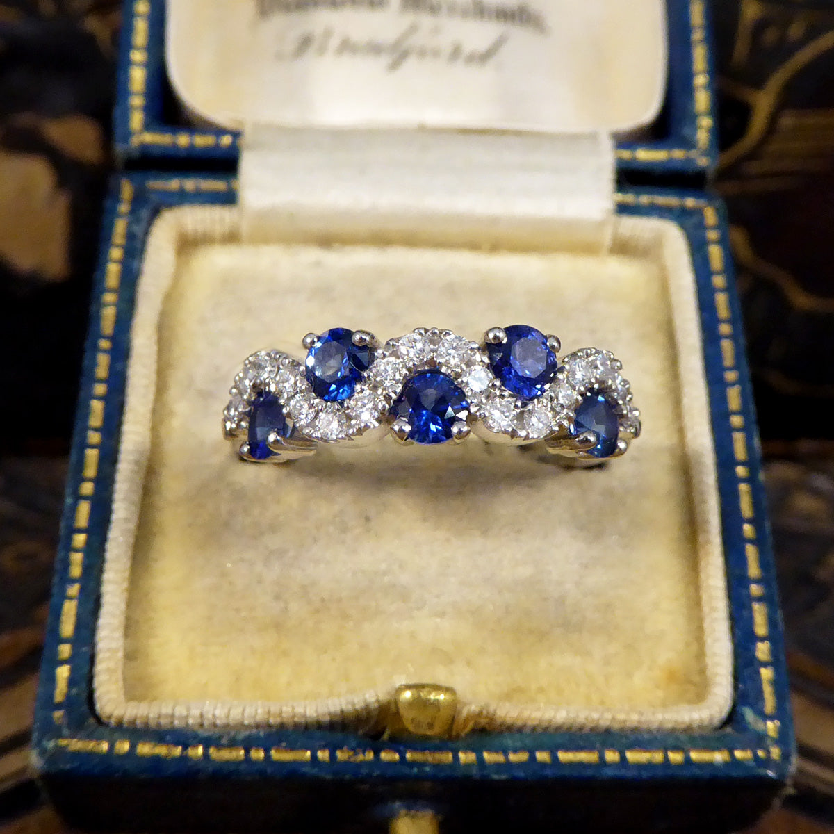 Ceylon Sapphire and Diamond Lazy River Ring in Platinum