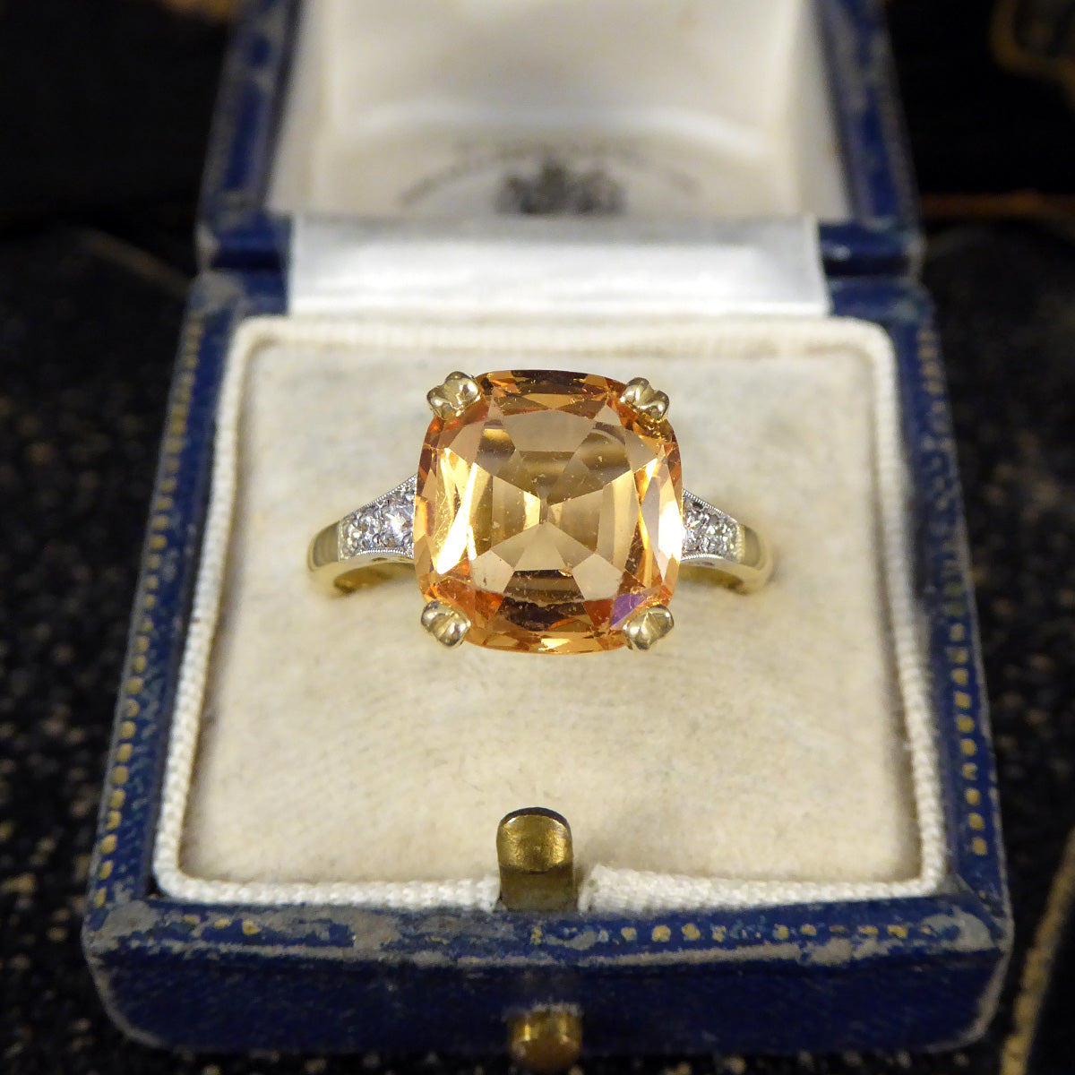 5.12ct Imperial Topaz Ring with Diamond Set Tapered Shoulders in 18ct Yellow Gold