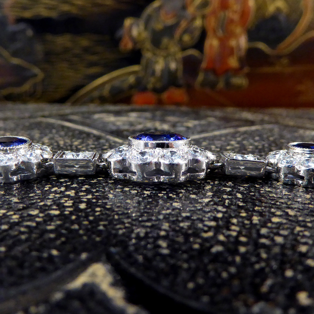 Tanzanite and Diamond Cluster Bracelet in Platinum