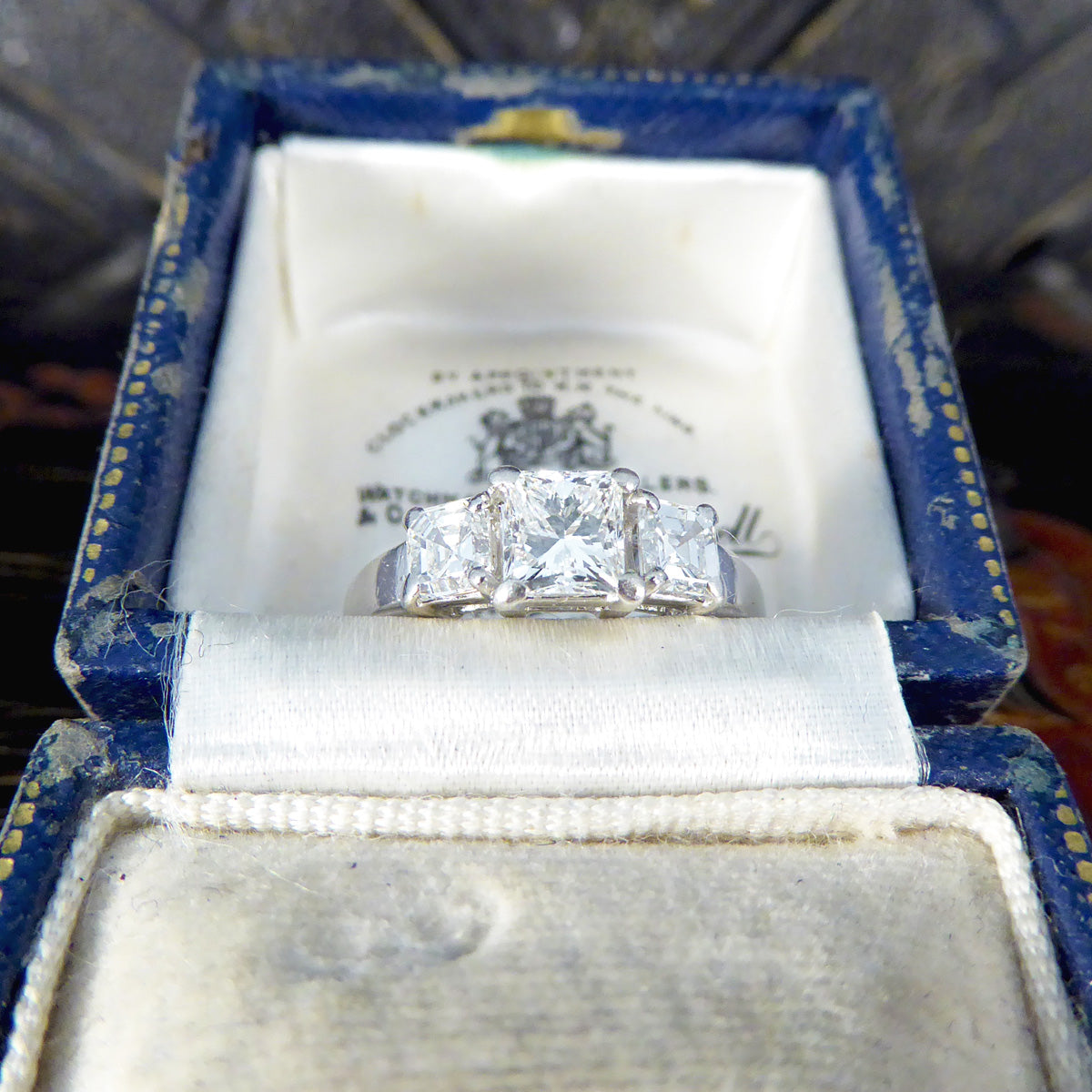 1.47ct Princess Cut and Asscher Cut Diamond Three Stone Ring in Platinum
