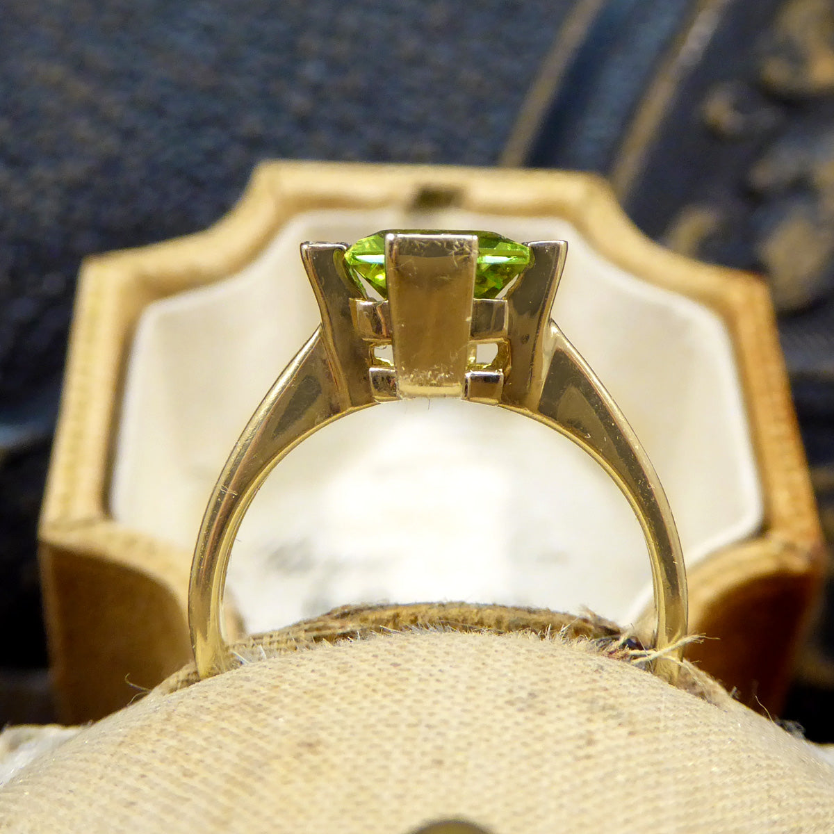 Vintage Peridot and Diamond Geometric Ring in Yellow Gold
