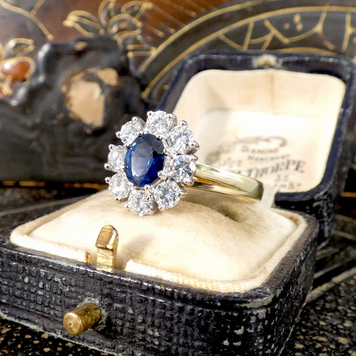 Sapphire and Diamond Oval Cluster Ring in 18ct Yellow and White Gold